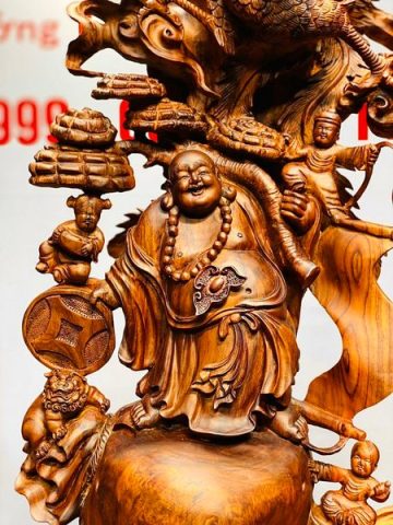 Di Lạc Vác Nấm Linh Chi Tam Tiểu Long Phượng Nghê Gỗ Sưa