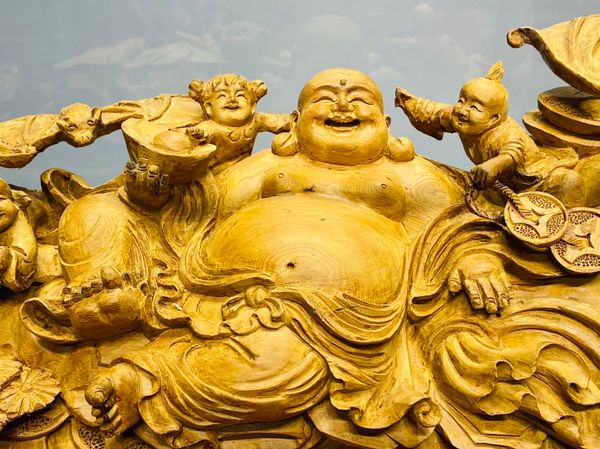 Di Lạc Ngũ Tiểu Ngồi Bao Tiền Gỗ Hoàng Đàn