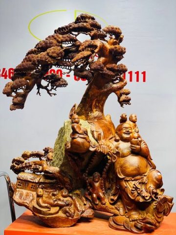 Di Lạc Ngũ Tiểu Cây Tùng Ôm Đá Tự Nhiên Gỗ Hương