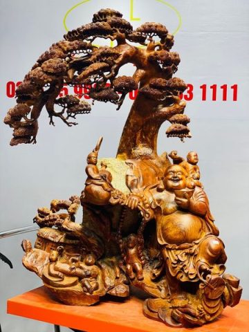 Di Lạc Ngũ Tiểu Cây Tùng Ôm Đá Tự Nhiên Gỗ Hương