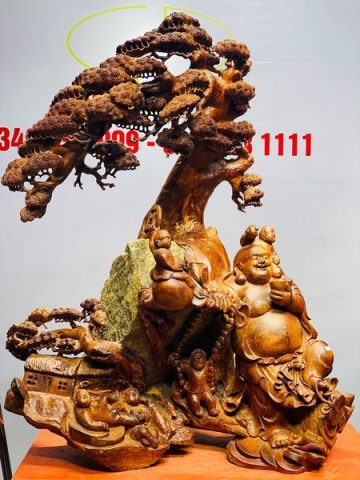 Di Lạc Ngũ Tiểu Cây Tùng Ôm Đá Tự Nhiên Gỗ Hương