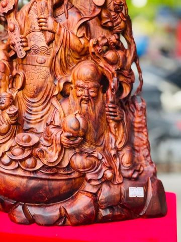Tượng Phúc Lộc Thọ Hoa Phù Dung Gỗ Sưa