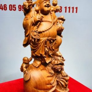 Di Lạc Cầm Gậy Như Ý Tam Tiểu Đứng Nghê Bao Tiền Gỗ Hương Đá