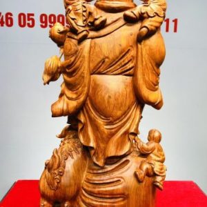 Di Lạc Cầm Gậy Như Ý Tam Tiểu Đứng Nghê Bao Tiền Gỗ Hương Đá