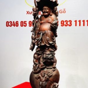 Di Lạc Ngũ Tiểu Đứng Nghê Bao Tiền Gỗ Trắc