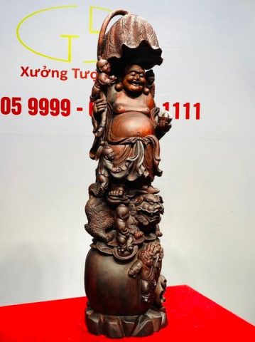 Di Lạc Ngũ Tiểu Đứng Nghê Bao Tiền Gỗ Trắc
