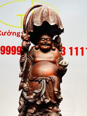 Di Lạc Ngũ Tiểu Đứng Nghê Bao Tiền Gỗ Trắc