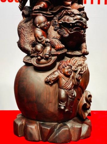 Di Lạc Ngũ Tiểu Đứng Nghê Bao Tiền Gỗ Trắc