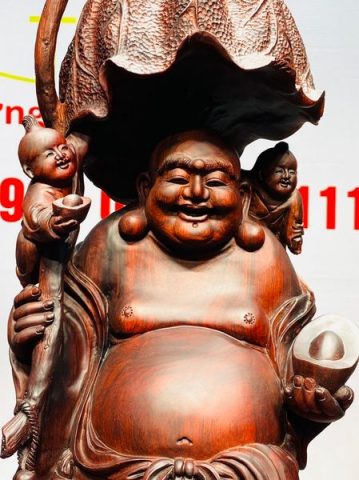 Di Lạc Ngũ Tiểu Đứng Nghê Bao Tiền Gỗ Trắc