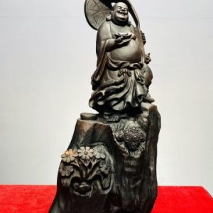 Di Lạc Cầm Gậy Như Ý Gỗ Trắc