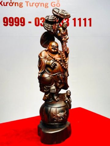 Di Lạc Nhị Tiểu Vác Nấm Linh Chi Đứng Trống Gỗ Trắc