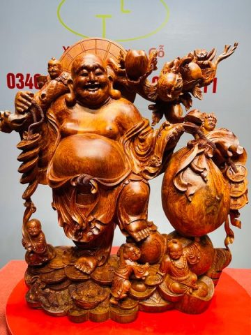 Di Lạc Ngũ Tiểu Vác Cành Đào Kéo Bao Tiền Gỗ Nu Hương
