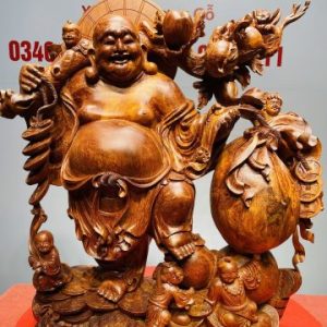 Di Lạc Ngũ Tiểu Vác Cành Đào Kéo Bao Tiền Gỗ Nu Hương
