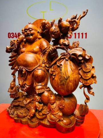 Di Lạc Ngũ Tiểu Vác Cành Đào Kéo Bao Tiền Gỗ Nu Hương