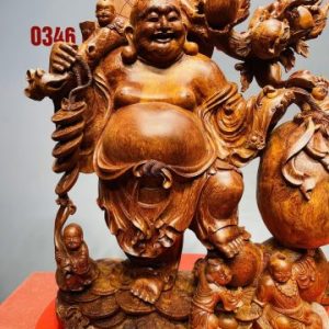 Di Lạc Ngũ Tiểu Vác Cành Đào Kéo Bao Tiền Gỗ Nu Hương