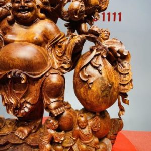 Di Lạc Ngũ Tiểu Vác Cành Đào Kéo Bao Tiền Gỗ Nu Hương