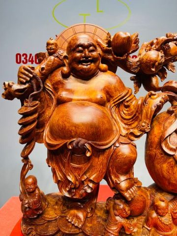 Di Lạc Ngũ Tiểu Vác Cành Đào Kéo Bao Tiền Gỗ Nu Hương