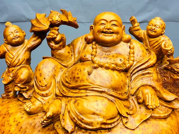 Di Lạc Tam Tiểu Ngồi Bao Tiền Gỗ Nu Ngọc Am