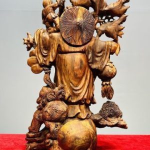 Di Lạc Nhị Tiểu Vác Cành Đào Đứng Bao Tiền Gỗ Sưa