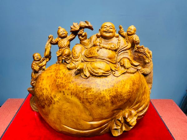 Di Lạc Tam Tiểu Ngồi Bao Tiền Gỗ Nu Ngọc Am