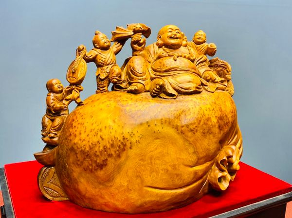 Di Lạc Tam Tiểu Ngồi Bao Tiền Gỗ Nu Ngọc Am