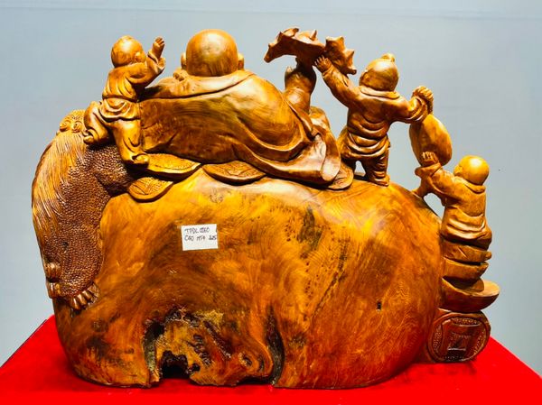 Di Lạc Tam Tiểu Ngồi Bao Tiền Gỗ Nu Ngọc Am