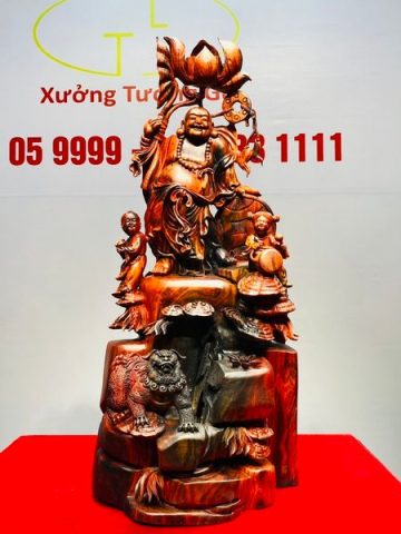 Di Lạc Nhị Tiểu Cầm Hoa Sen Gỗ Trắc