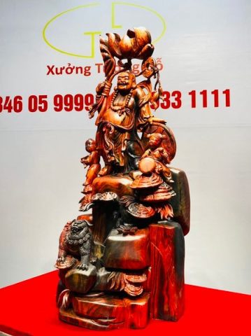 Di Lạc Nhị Tiểu Cầm Hoa Sen Gỗ Trắc