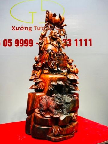 Di Lạc Nhị Tiểu Cầm Hoa Sen Gỗ Trắc
