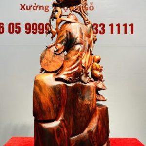 Di Lạc Nhị Tiểu Cầm Hoa Sen Gỗ Trắc
