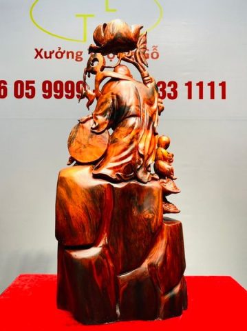 Di Lạc Nhị Tiểu Cầm Hoa Sen Gỗ Trắc