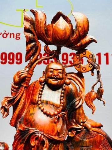 Di Lạc Nhị Tiểu Cầm Hoa Sen Gỗ Trắc