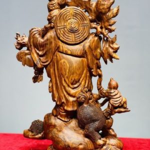 Di Lạc Nhị Tiểu Vác Cành Đào Đứng Bao Tiền Gỗ Sưa
