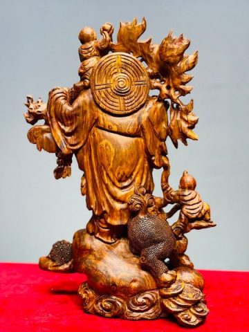 Di Lạc Nhị Tiểu Vác Cành Đào Đứng Bao Tiền Gỗ Sưa