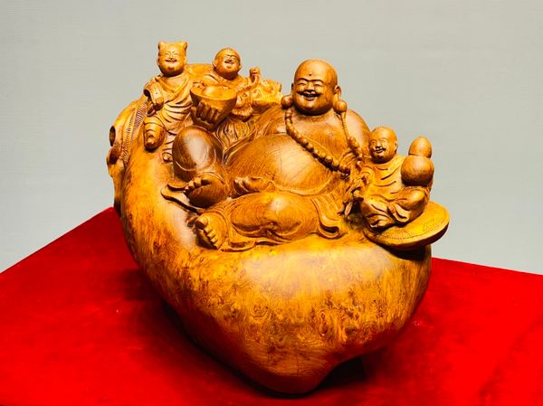 Di Lạc Tam Tiểu Ngồi Bao Tiền Gỗ Nu Hương
