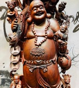 Di Lạc Cửu Tiểu Vác Cành Đào Nhất Long Lân Đứng Bao Tiền Gỗ Trắc