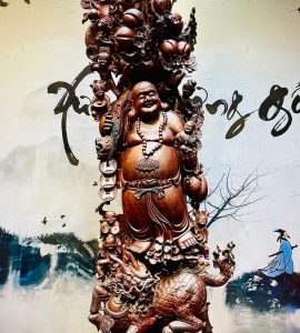 Di Lạc Cửu Tiểu Vác Cành Đào Nhất Long Lân Đứng Bao Tiền Gỗ Trắc