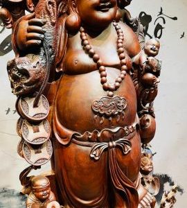 Di Lạc Cửu Tiểu Vác Cành Đào Nhất Long Lân Đứng Bao Tiền Gỗ Trắc
