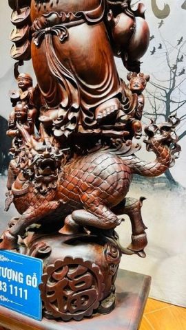 Di Lạc Cửu Tiểu Vác Cành Đào Nhất Long Lân Đứng Bao Tiền Gỗ Trắc