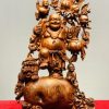 Di Lạc Vác Cành Đào Nhị Tiểu Nhất Nghê Đứng Bao Tiền Gỗ Sưa