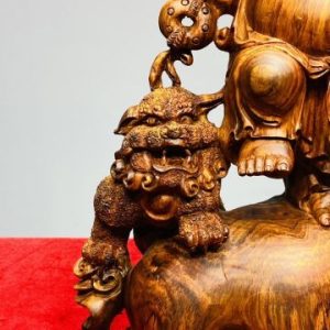 Di Lạc Vác Cành Đào Nhị Tiểu Nhất Nghê Đứng Bao Tiền Gỗ Sưa