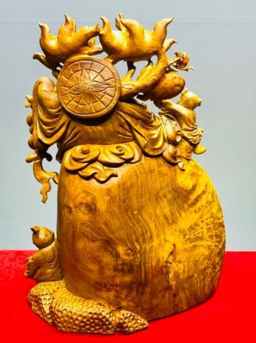Di Lạc Vác Cành Đào Nhị Tiểu Ngồi Bao Tiền Gỗ Nu Hương