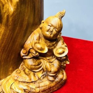 Di Lạc Vác Cành Đào Nhị Tiểu Ngồi Bao Tiền Gỗ Nu Hương