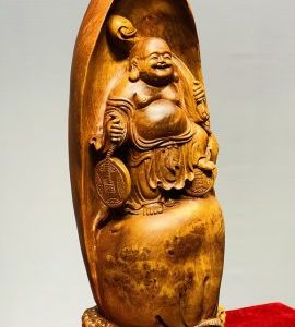 Di Lạc Vác Gậy Như Ý Đứng Bao Tiền Gỗ Nu Hương