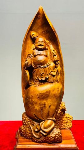Di Lạc Vác Gậy Như Ý Đứng Bao Tiền Gỗ Nu Hương