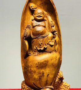 Di Lạc Vác Gậy Như Ý Đứng Bao Tiền Gỗ Nu Hương