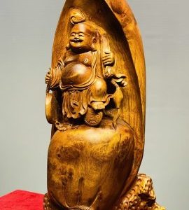 Di Lạc Vác Gậy Như Ý Đứng Bao Tiền Gỗ Nu Hương