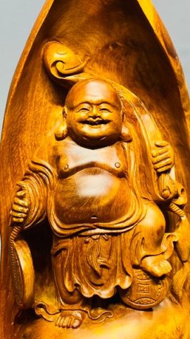 Di Lạc Vác Gậy Như Ý Đứng Bao Tiền Gỗ Nu Hương