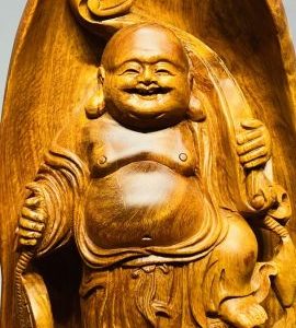 Di Lạc Vác Gậy Như Ý Đứng Bao Tiền Gỗ Nu Hương