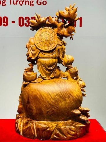 Di Lạc Tam Tiểu Vác Cành Đào Đứng Bao Tiền Gỗ Nu Hương